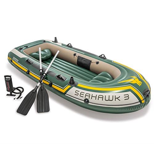 Intex Seahawk 3, 3-Person Inflatable Boat Set with Aluminum Oars and High Output Air -Pump (Latest Model)