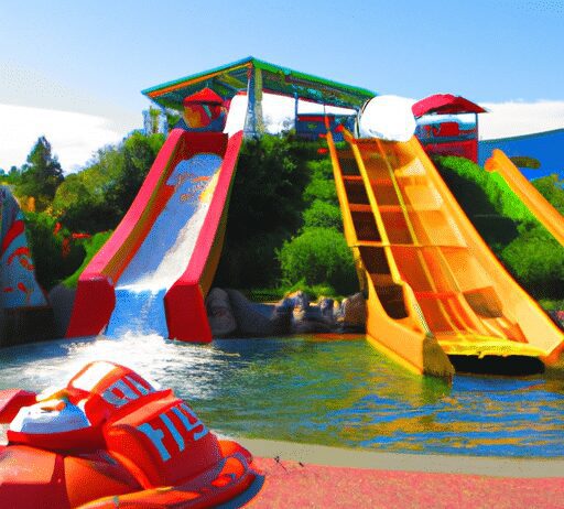 floating island water slide slide into the water from a fun floating island
