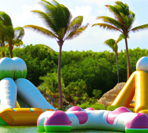 tropical inflatable island feel like youre in the tropics on this floating oasis
