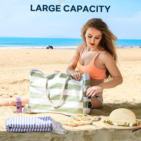 Clothirily Beach Bag for Women - Large Tote, Waterproof Sandproof with Zipper for Swim Pool