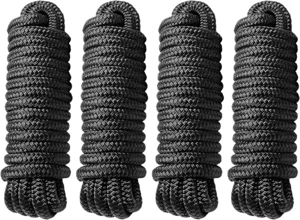 Dock Lines 4 Pack 3/8 x 20 Double Braided Nylon Boat Dock Lines Pre-spliced with a 12 Loop, Easy to Handle Boat Ropes for Docking, Marine-Grade Dock Lines for Boats 3/8 Inch Boat Lines,J-FM TWNTHSD