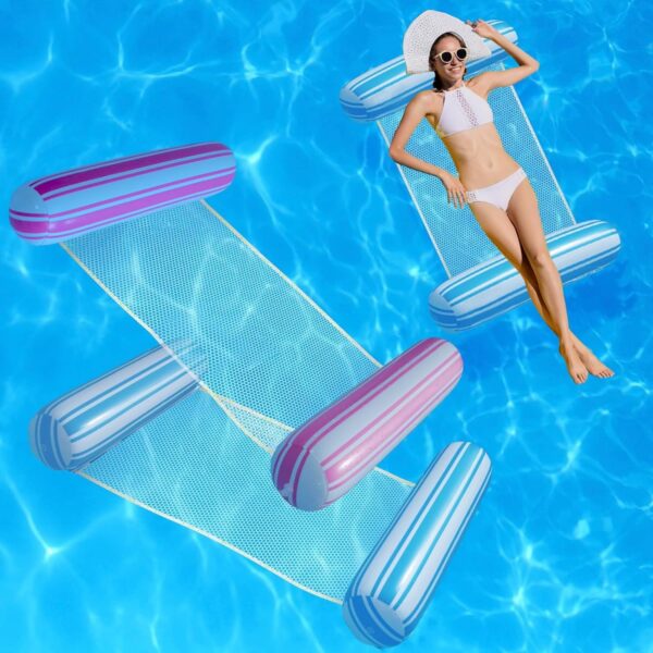 Glowlylite Water Swimming Pool Floats - Lounger Hammock Floating Mat (4 in 1) - Multi-Purpose  Comfortable for Vacation Pools Lake Outdoor Beach-Inflatable