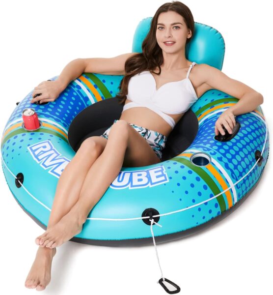 Jasonwell Heavy Duty Inflatable River Tube Float with Cup Holders for Pool and Lake