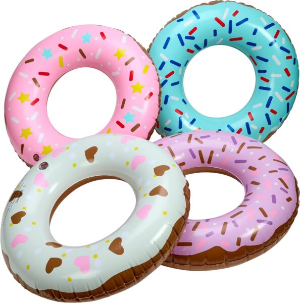 Playbees Sprinkle Donut Pool Floats - 4 Pack - Inflatable Floaties for Kids  Adults - Fun Summer Water Toy for Pool Parties and Decorations