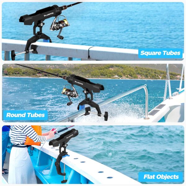 PLUSINNO Fishing Boat Rods Holder Large Clamp Opening 360 Degree Adjustable Fishing Rod Racks Folding Holder