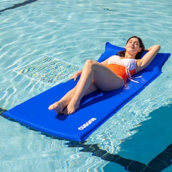 Self-Inflating Pool Floats Adult, More Durable Skin-Friendly Portable Pool Raft with Headrest, Inflatable Sponge Mattress Floating Mat for Swimming Pool Sea Lake River, Easy Storage, No Cracking