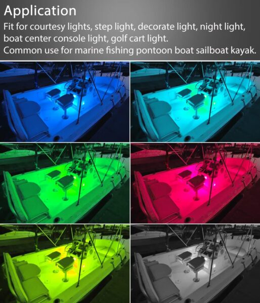 Shangyuan Boat Lights Wireless, Battery Powered Operated Marine Led Interior Light for Boat Deck Courtesy Light, for Fishing Pontoon Sailboat Kayak, Remote Control Multi Color Changing, RGB, 6PCS
