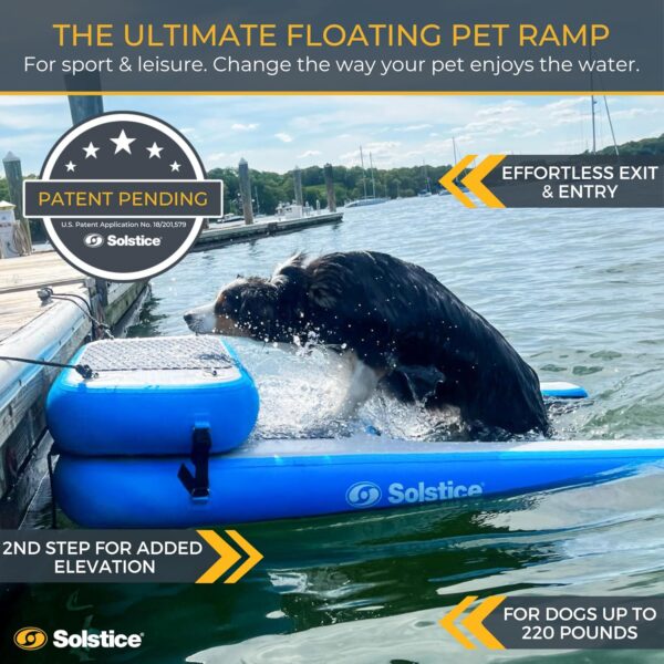 SOLSTICE Original Inflatable Pup Plank Dog Float Floating Ramp Ladder for Pools Boats Docks | Dog On Water Ladder Steps | for Swimming Pets Up to 200 Pounds | Claw Friendly Safe  Easy for Large Dogs