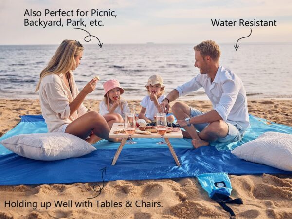 WEKAPO Beach Blanket Sandproof, Extra Large Beach Mat, Big Compact Sand Free Mat Quick Drying, Lightweight Durable with 6 Stakes 4 Corner Pockets
