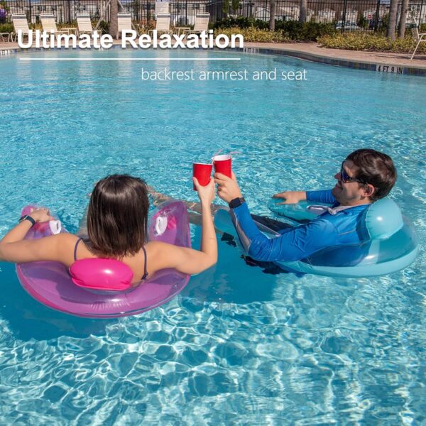 【2 Pack】 Inflatable Pool Floats Lounger,Water Leisure Inflatable Floating Chair with Pool Floating Tube Armchair and Cup Holder - Backrest Pool Toys Party Floating Chair,for Swimming Pool Adult Party