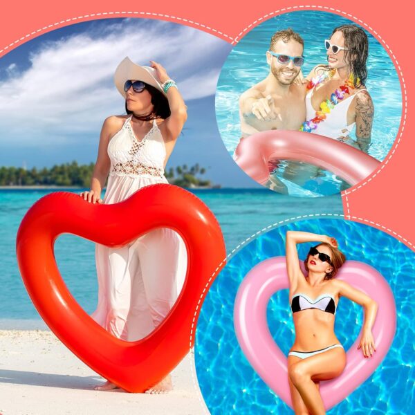 3 Pcs Inflatable Heart Pool Float 47.3 x 39.4 Inch Swim Heart Shaped Pool Rings for Adults Teens Water Fun Heart Floatie Summer Swimming Tube for Pool Beach Bachelorette Party