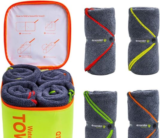 4monster 4 pack microfiber camping towel quick drysuper absorbent travel towel portable swimming towel with waterproof t