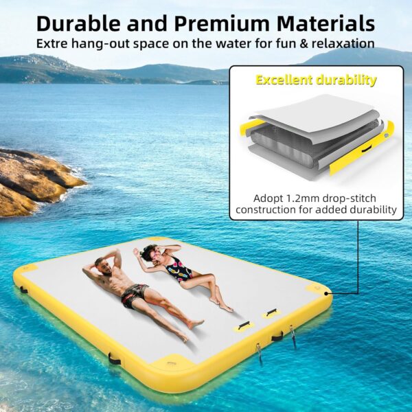 6ft/8ft/10ft/12ft Inflatable Floating Dock Platform, Inflatable Raft Water Pad for Adults, Multi-Person Air Floating Islands Mat for Lake Pool Beach Ocean