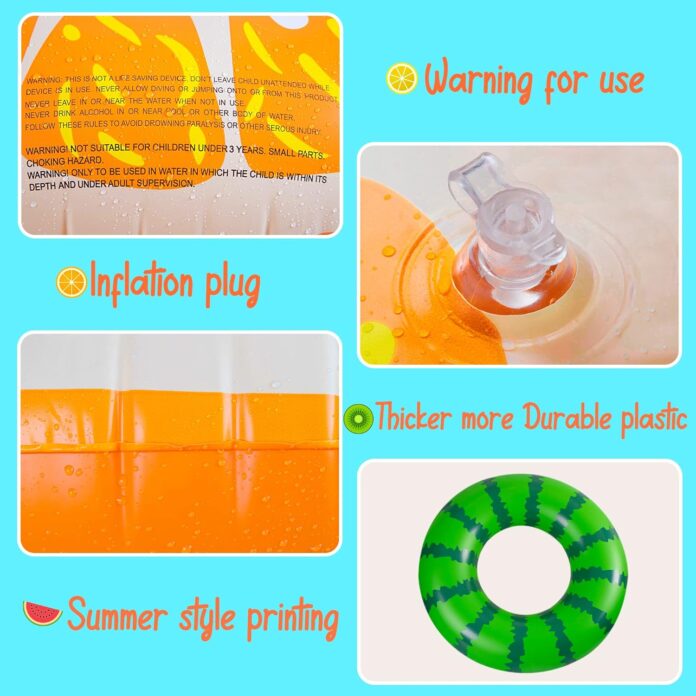 90shine 5pcs fruit pool floats watermelon kiwi orange lemon swimming rings with 135 beach ball inflatable tubes floaties 1