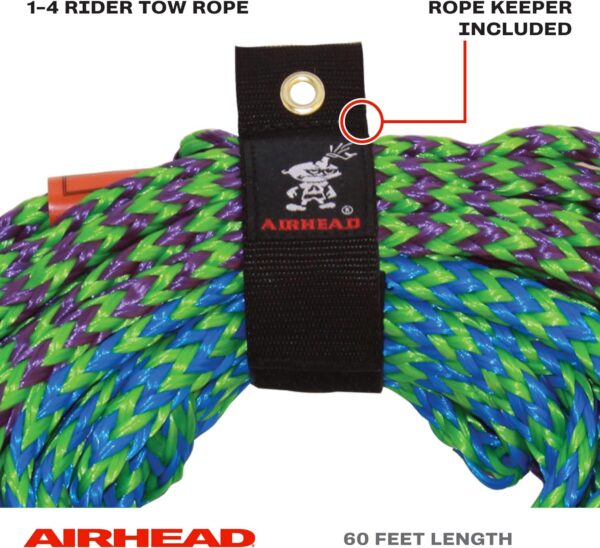Airhead 2 Section Tow Rope | 1-4 Rider Towable Tube Rope, Dual Sections, 4,150lb Break Strength, 50 ft and 60 ft Options, Rope Keeper Included