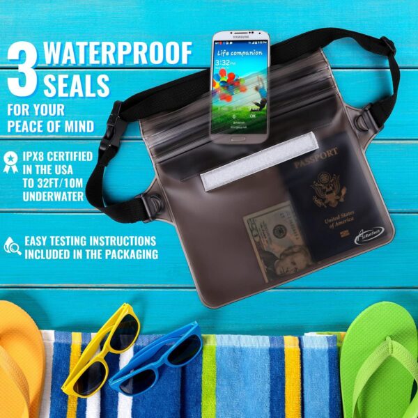 AiRunTech Waterproof Pouch with Waist Strap (2 Pack) | Accessories Best Way to Keep Your Phone and Valuables Safe and Dry | Perfect for Boating Swimming Snorkeling Kayaking Beach Poo(Gray+Black)