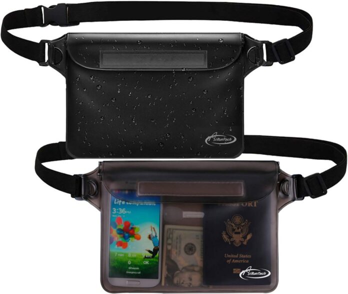 airuntech waterproof pouch with waist strap 2 pack accessories best way to keep your phone and valuables safe and dry pe