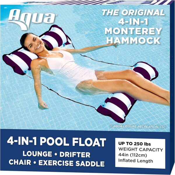 Aqua Original 4-in-1 Monterey Hammock Pool Float  Water Hammock – Multi-Purpose, Inflatable Pool Floats for Adults – Patented Thick, Non-Stick PVC Material