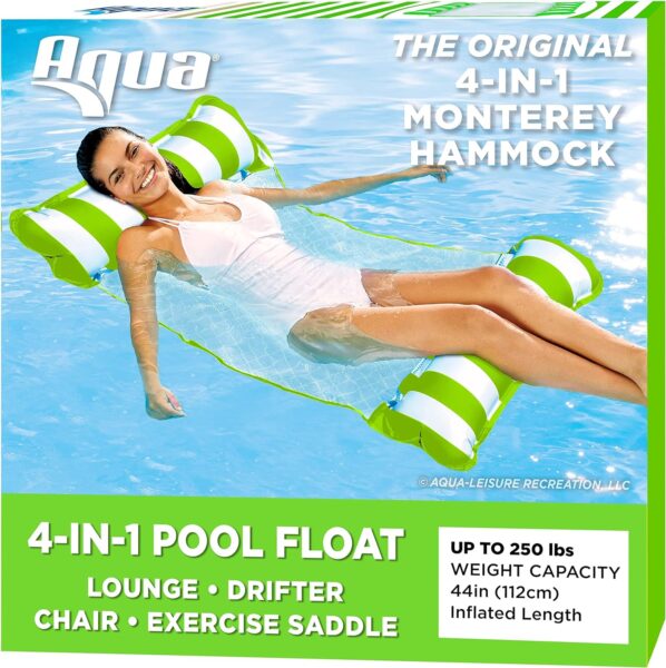 Aqua Original 4-in-1 Monterey Hammock Pool Float  Water Hammock – Multi-Purpose, Inflatable Pool Floats for Adults – Patented Thick, Non-Stick PVC Material