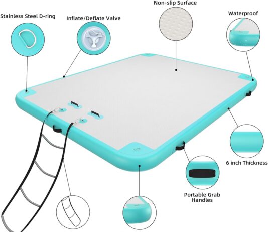 azxrhwygs inflatable floating dock floating dock platform 10x6 ft floating raft with air pump carry bag for lakeboatsisl 3