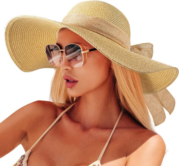 Beach Hats for Women, Straw Sun Hat with Wide Brim, Summer Floppy Beach Hats for Women, Packable Floppy Straw Garden Hat