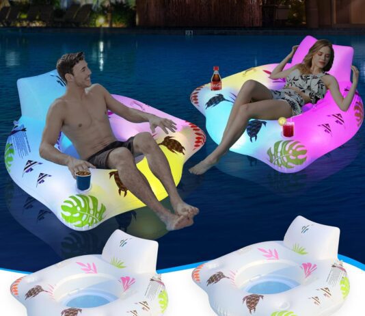 deeprblu inflatable pool floats chair with color changing light solar powered water floats for adults with 2 cup holders 1