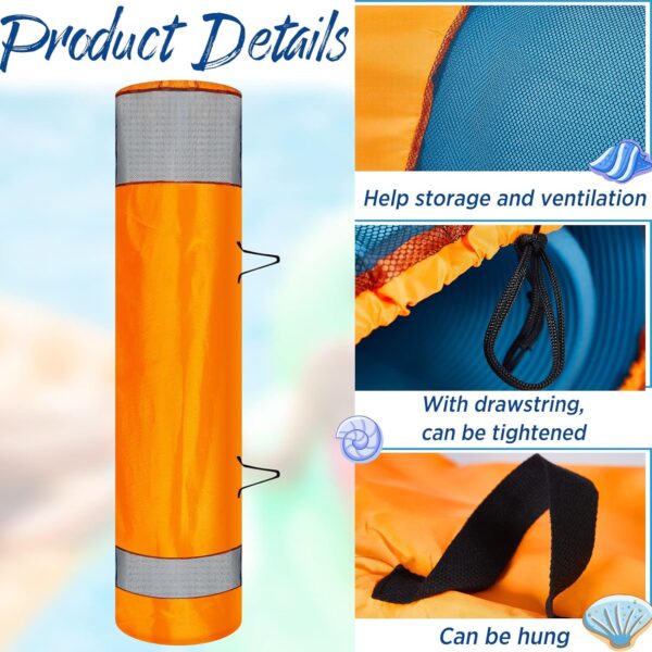 Extra Large Floating Mat Storage Bag, Floating Mat Accessories, Nylon Water Storage Pad Bag with Mesh Inserts and Mounting Hooks for Water Float Mat, Hold up to 18 Feet Long, Orange