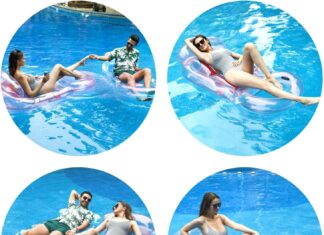 finduwill inflatable pool floats lounger for adults 2 pack large pool floats raft with headrest cup holder 62 pool float 4