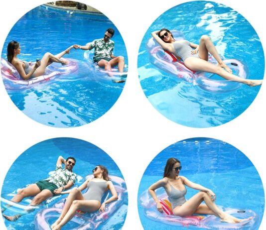 finduwill inflatable pool floats lounger for adults 2 pack large pool floats raft with headrest cup holder 62 pool float 4