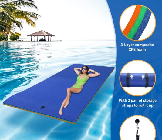 floating mat 91218 x 6ft water floating mat pad for lake extra large floating island 3 layer tear resistant xpe foam mul 2