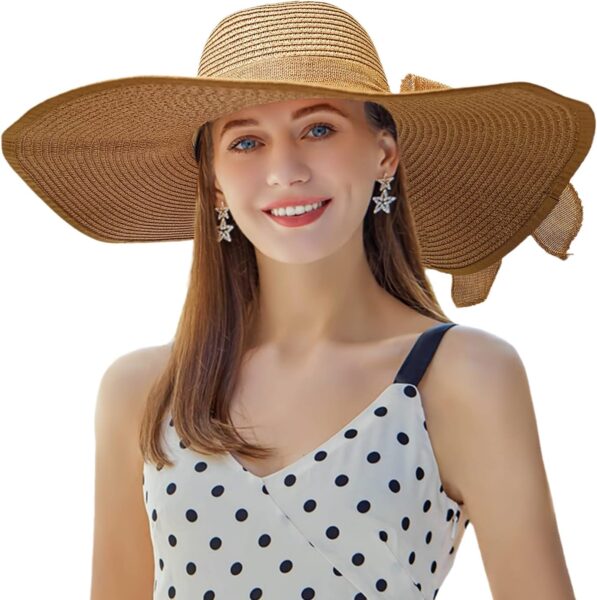 Floppy Big Beach Straw Hats for Women Foldable Summer Wide Brim Packable Oversized Sun Hat Womens Travel Straw Fedora Hat