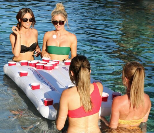 gopong pool lounge beer pong inflatable with social floating white 4