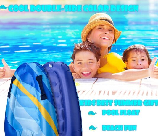 inflatable surf body board with handles lightweight swimming floating surfboard aid mat learn to swim beach safety theme 3