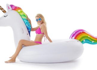 jasonwell giant inflatable unicorn pool float floatie ride on with fast valves large rideable blow up summer beach swimm 4