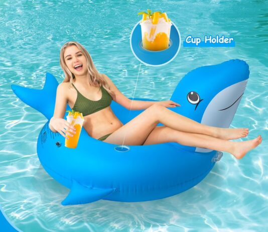 junbig inflatable pool floats adult solar powered dolphin pool floaties with light swimming pool tube large summer lake 1 3