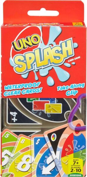 Mattel Games UNO Splash Card Game with Waterproof Cards and Portable Clip for Travel, Camping and Game Nights Away