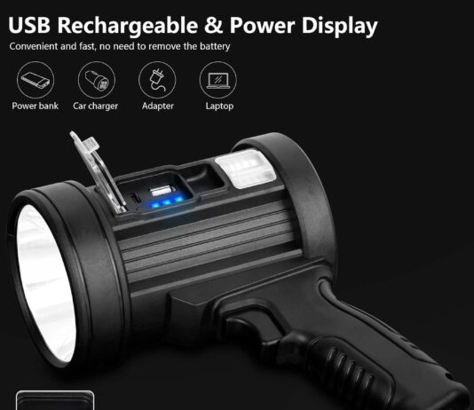 mixilin rechargeable spotlight 900000 lumens handheld hunting flashlight led spot light with cob light and solar panels 1 4