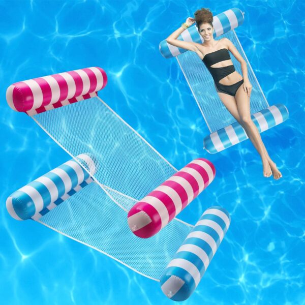 MOZSOY【2 Pack】 Premium Swimming Pool Float Hammock, Multi-Purpose Inflatable Hammock (Saddle, Lounge Chair, Hammock, Drifter), Water Hammock Lounge …