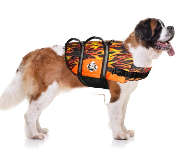 Paws Aboard Dog Life Jacket - Keep Your Canine Safe with a Nylon Life Vest - Designer Life Jackets - Perfect for Swimming and Boating - Racing Flames, X-Large