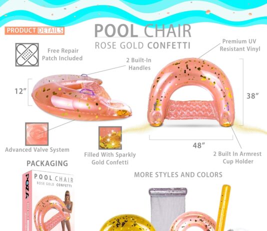 poza inflatable pool float chair luxurious lounger filled with sparkle confetti 2 built in cup holders handles water flo 3
