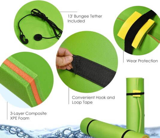 safstar 12ft x 6ft floating water mat 3 layer xpe foam floating pad with mooring device roll up straps floating matt for 3