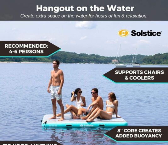 solstice original floating inflatable luxe dock platform 8 x 5 ft float for lake boat pool ocean w non slip pad water ma 2
