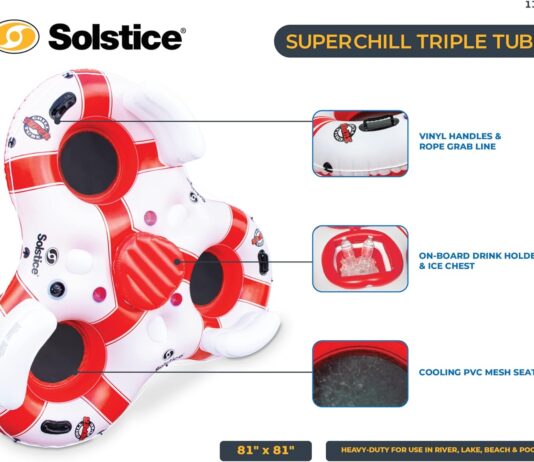 solstice super chill inflatable river raft float tube series 1 6 person with cupholders cooler mesh bottom backrest grab 2