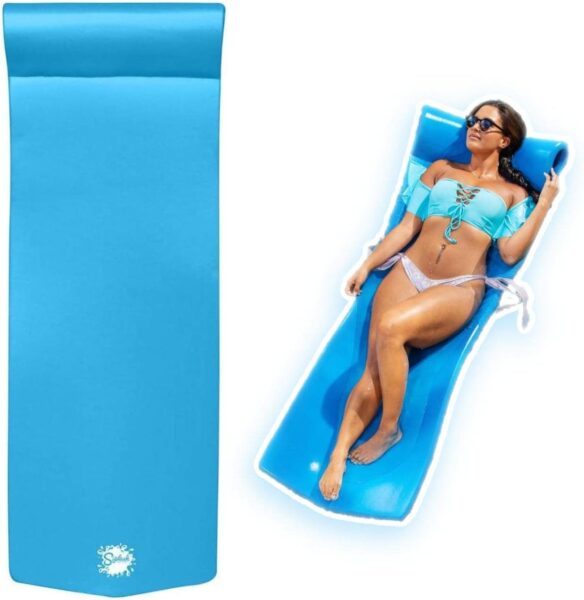 TRC Recreation 2022 Splash Pool 70 Inch Full Size Foam Raft Lounger with Pillow Headrest - Soft Durable Tanning Float for Swimming Pools Beaches and Lakes, Easy to Roll Up and Portable - 70’’ Long x 26’’ Wide x 1.25’’ Thick, Marina Blue