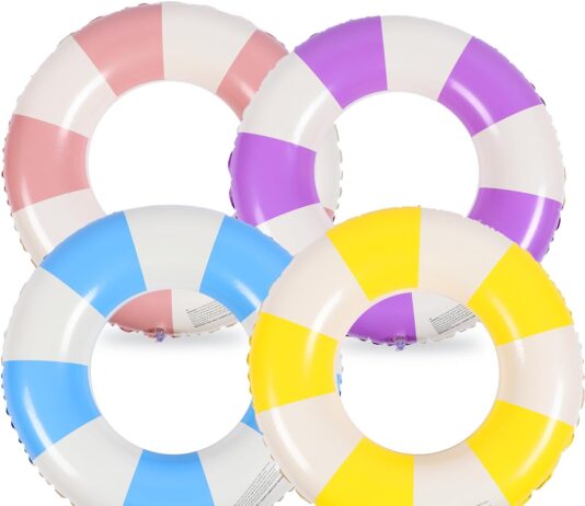 wettarn 4 pcs pool tubes with fun prints inflatable floats swimming ring toys classic striped inner tubes for pool bache