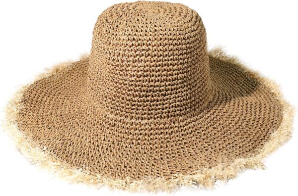 XOCARTIGE Sun Hats Women Straw Hats Wide Brim Summer Beach Hats Foldable Fringed Floppy Fedora Hats Summer Vacation Accessory