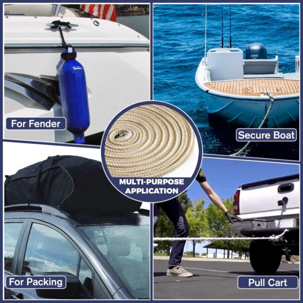 ACY Marine- Double Braided Nylon Dock Line - Boat Rope - Marine and Pontoon Accessories - Braided, Reinforced Boat Ropes and Ties for Docking - Stretch Resistant with 12” Spliced Loop for Mooring