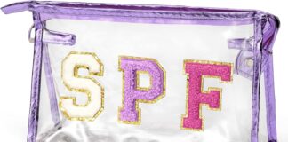 asodsway preppy patch spf cosmetic bag spf varsity letter purple toiletry bag aesthetic waterproof portable makeup bag t