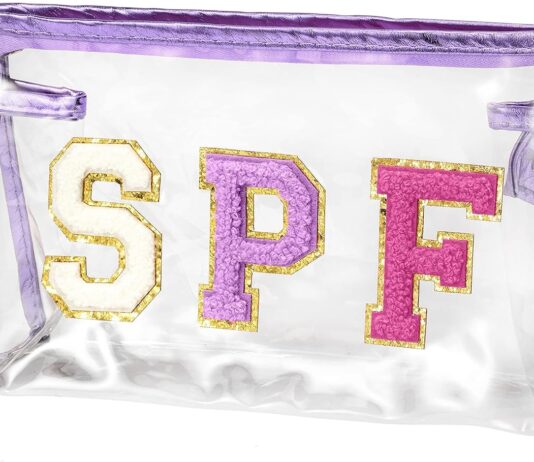 asodsway preppy patch spf cosmetic bag spf varsity letter purple toiletry bag aesthetic waterproof portable makeup bag t