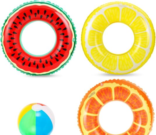 bennol 3 pcs swimming rings with 1 beach ball inflatable pool floats for kids adults 325 fruits pool floaties rings tube